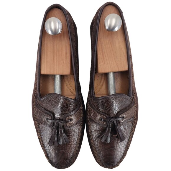 Vintage Mezlan Exotic Ostrich Suede Dress Shoes Mens 8.5M Tassel Slip-on Loafers - Picture 11 of 11